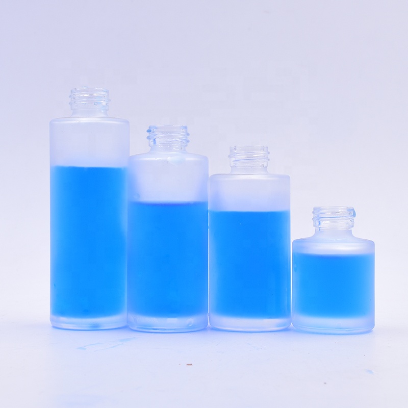 Frosted 100 ml clear frosted flat shoulder glass bottle essential oil perfume cosmetic packing with press dropper