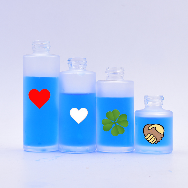 Frosted 100 ml clear frosted flat shoulder glass bottle essential oil perfume cosmetic packing with press dropper