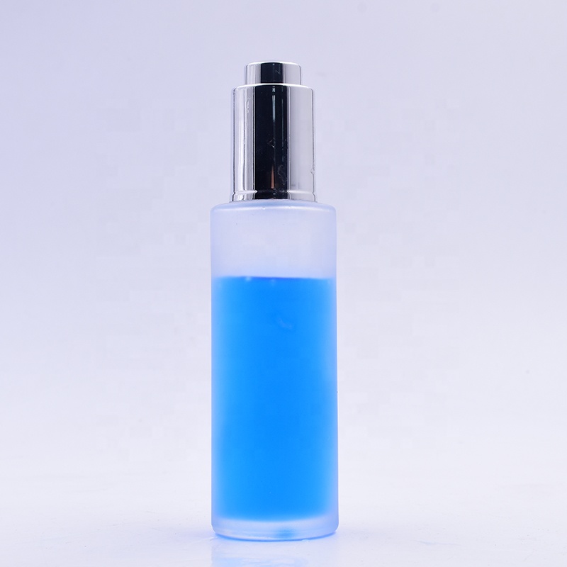 Frosted 100 ml clear frosted flat shoulder glass bottle essential oil perfume cosmetic packing with press dropper