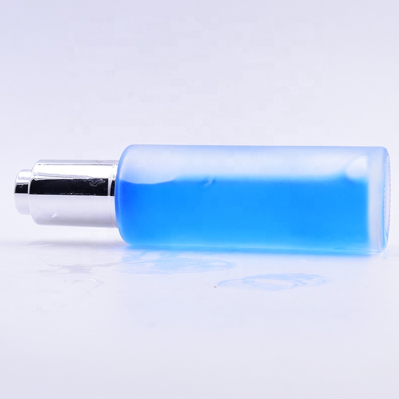 Frosted 100 ml clear frosted flat shoulder glass bottle essential oil perfume cosmetic packing with press dropper