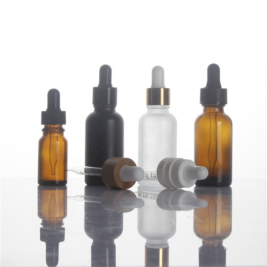 Frosted 5ml 10ml 15ml 20ml 30ml 50ml 100ml dropper spray pump caps amber brown green blue color essential oil glass bottles