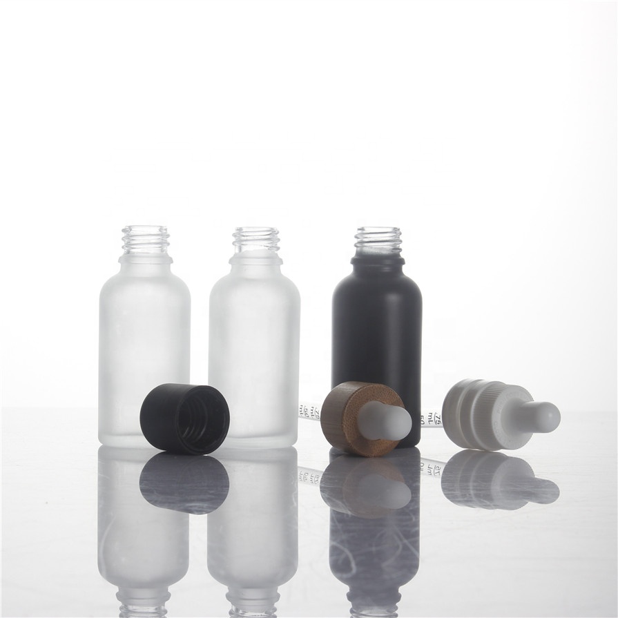 Frosted 5ml 10ml 15ml 20ml 30ml 50ml 100ml dropper spray pump caps amber brown green blue color essential oil glass bottles