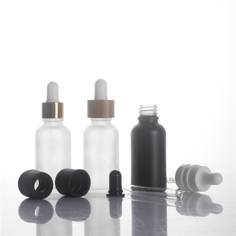 Frosted 5ml 10ml 15ml 20ml 30ml 50ml 100ml dropper spray pump caps amber brown green blue color essential oil glass bottles