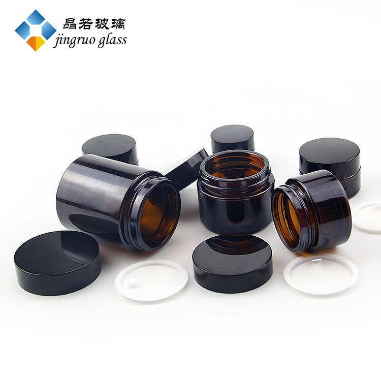 Frosted Amber 5ml 30ml 1oz Cosmetic Packaging Cream Cosmetic Jar Glass with Gold Lid