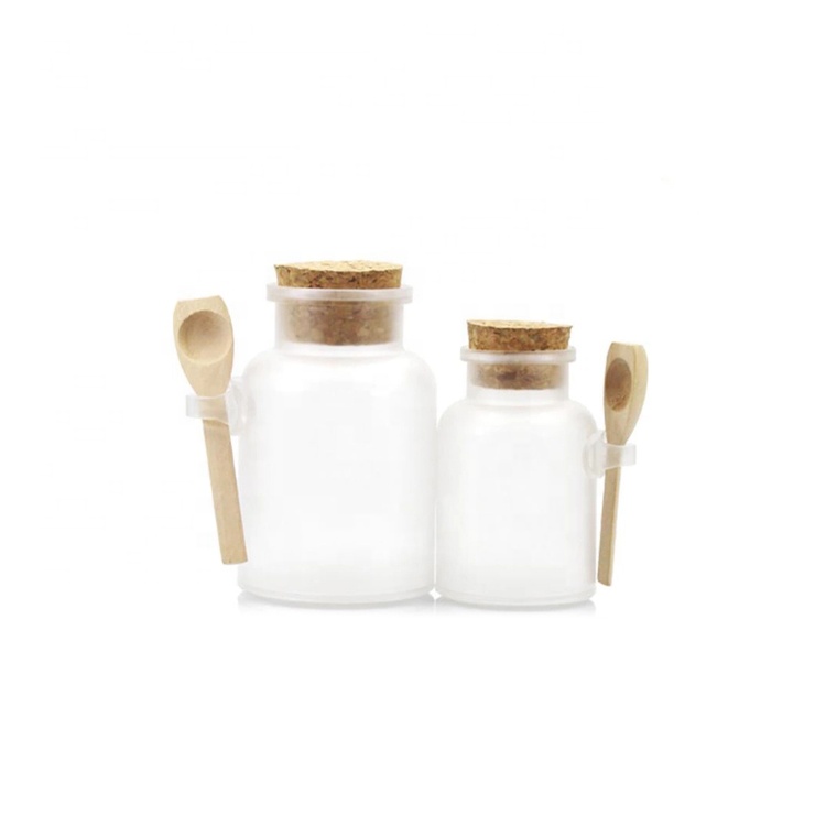 Frosted Bath Salt Jar ABS Plastic Bath Salt Bottle with Wooden Spoon in Stock