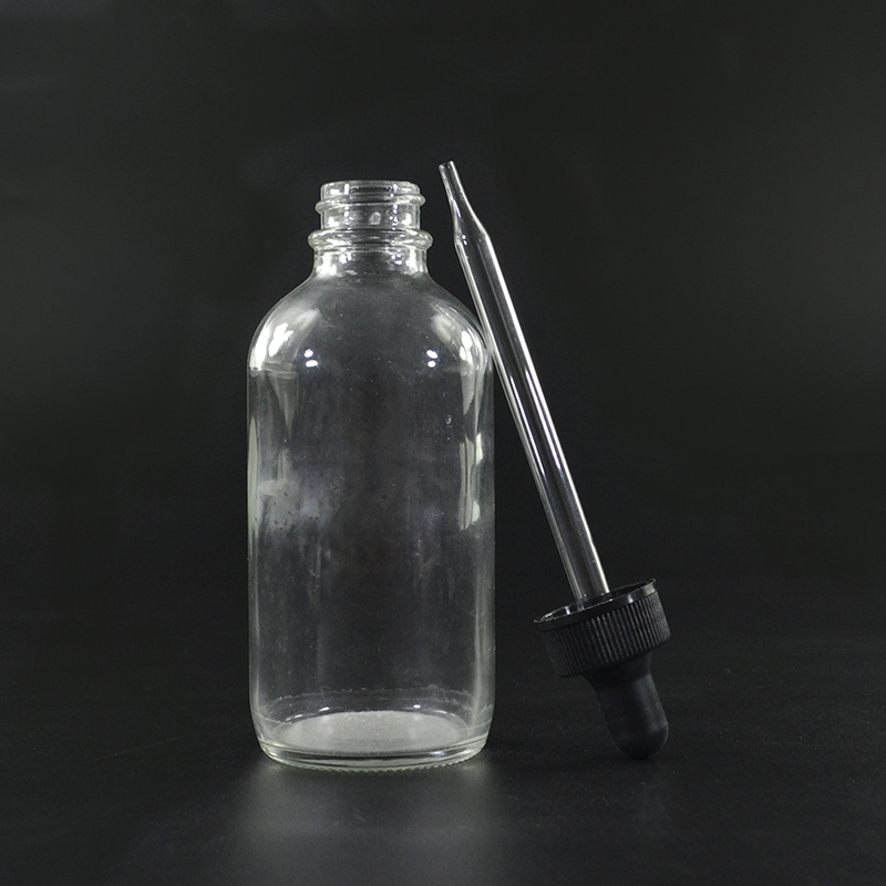 Frosted Clear 2oz 4oz 15ml 30ml 60ml 120ml Amber Blue Green Boston Round Glass Dropper Bottles with Rubber Cap