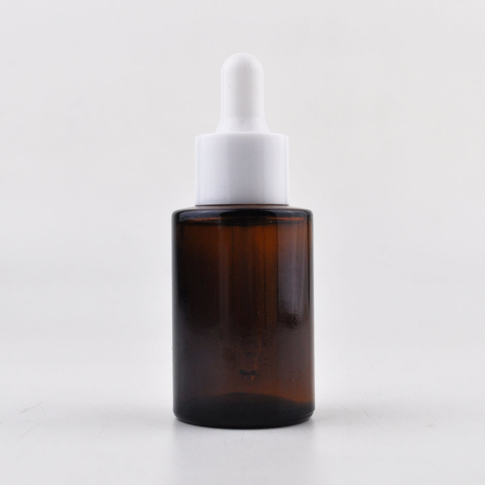 Frosted Clear Amber 20ml 30ml 40ml Round Flat Shoulder Glass Dropper Bottle With White cap