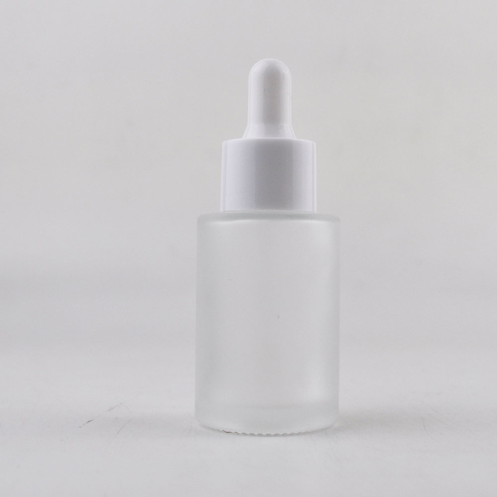 Frosted Clear Amber 20ml 30ml 40ml Round Flat Shoulder Glass Dropper Bottle With White cap