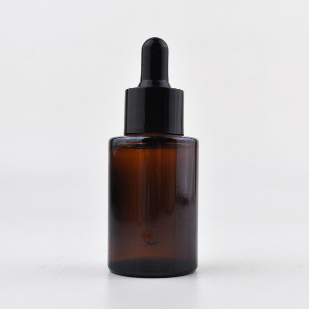 Frosted Clear Amber 20ml 30ml 40ml Round Flat Shoulder Glass Dropper Bottle With White cap
