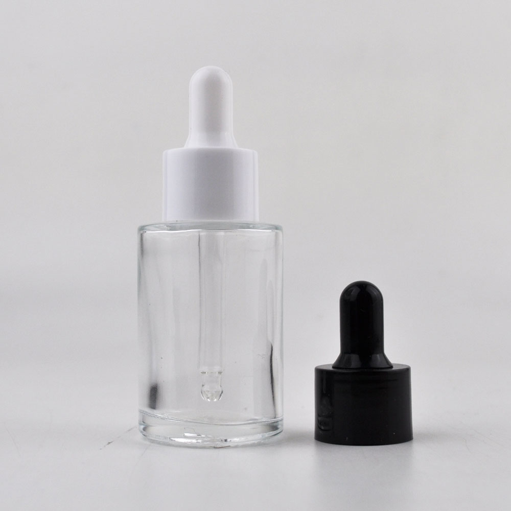 Frosted Clear Amber 20ml 30ml 40ml Round Flat Shoulder Glass Dropper Bottle With White cap