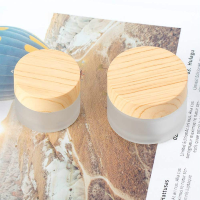 Frosted Clear Glass Cream Jar with Wooden Color Lid 5g 10g 15g 30g 50g 100g Cosmetic Jars