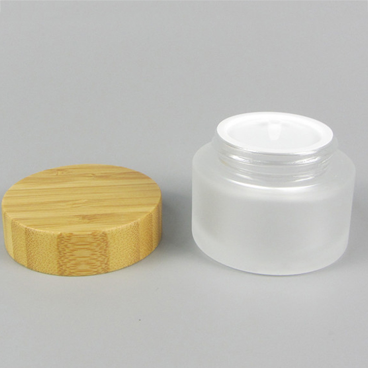 Frosted Coating Skin Care Cream Containers 15g 30g 50g Glass Cosmetic Jar with Bamboo Lid