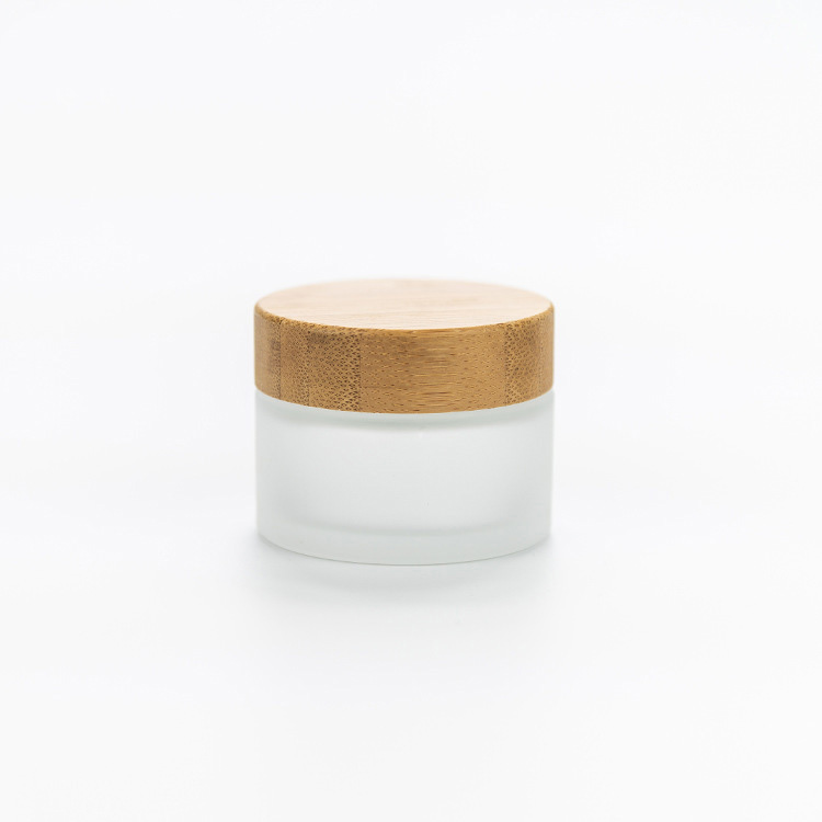 Frosted Cosmetic Cream Glass Jar With Bamboo Lid