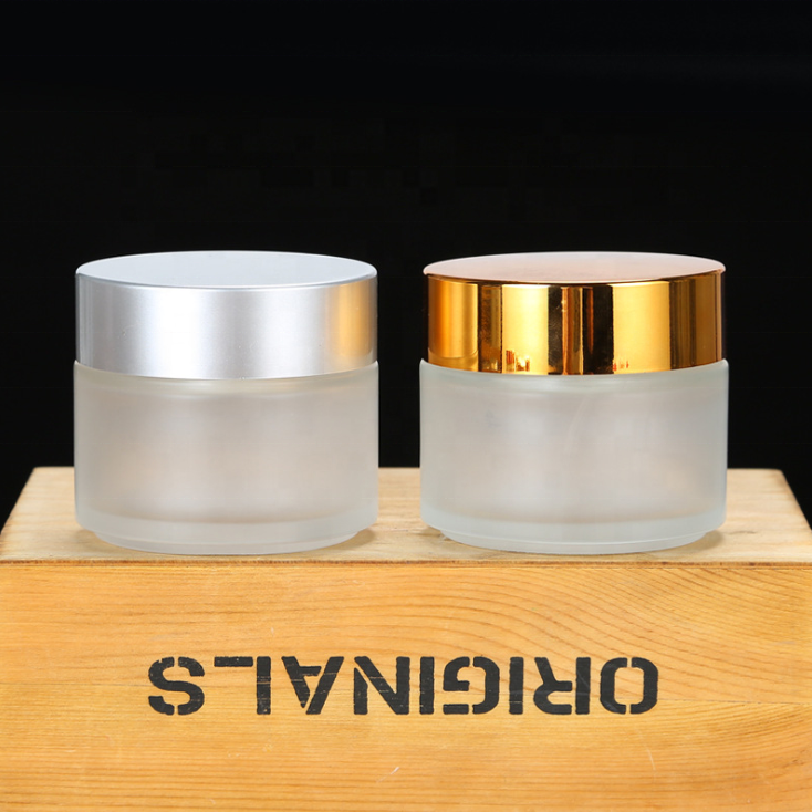 Frosted Empty Glass Cream Jar Round Glass Cosmetic Jars With Golden Lid