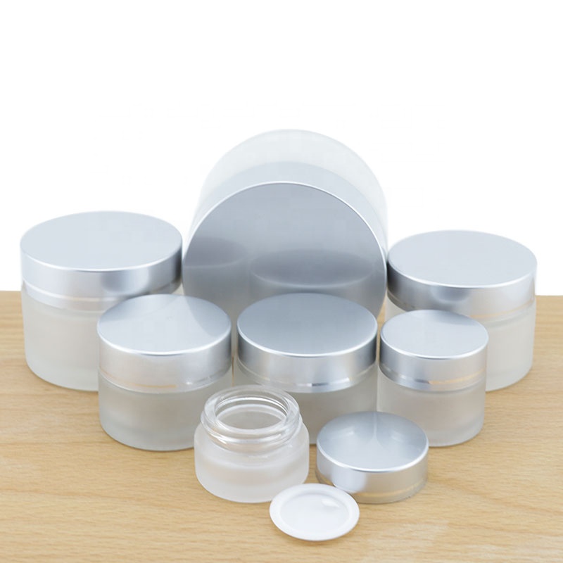Frosted Empty Glass Cream Jar Round Glass Cosmetic Jars With Golden Lid