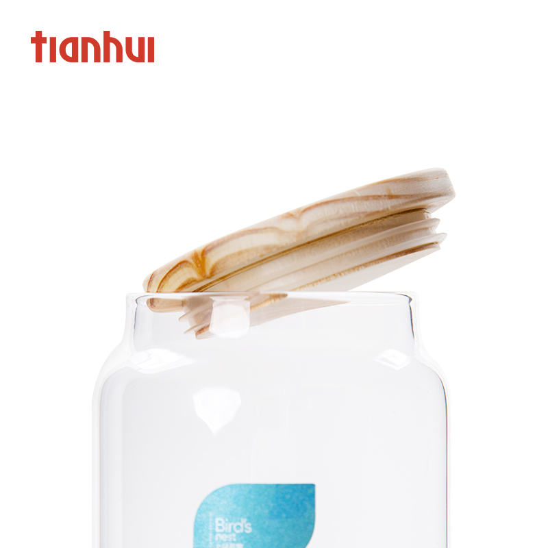 Frosted Glass Bottle Large Glass Jar Wooden Lid Canned Food Bottle For Candy Cookie Spices