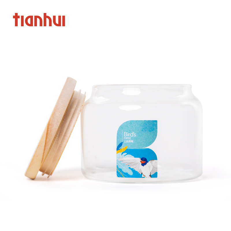 Frosted Glass Bottle Large Glass Jar Wooden Lid Canned Food Bottle For Candy Cookie Spices