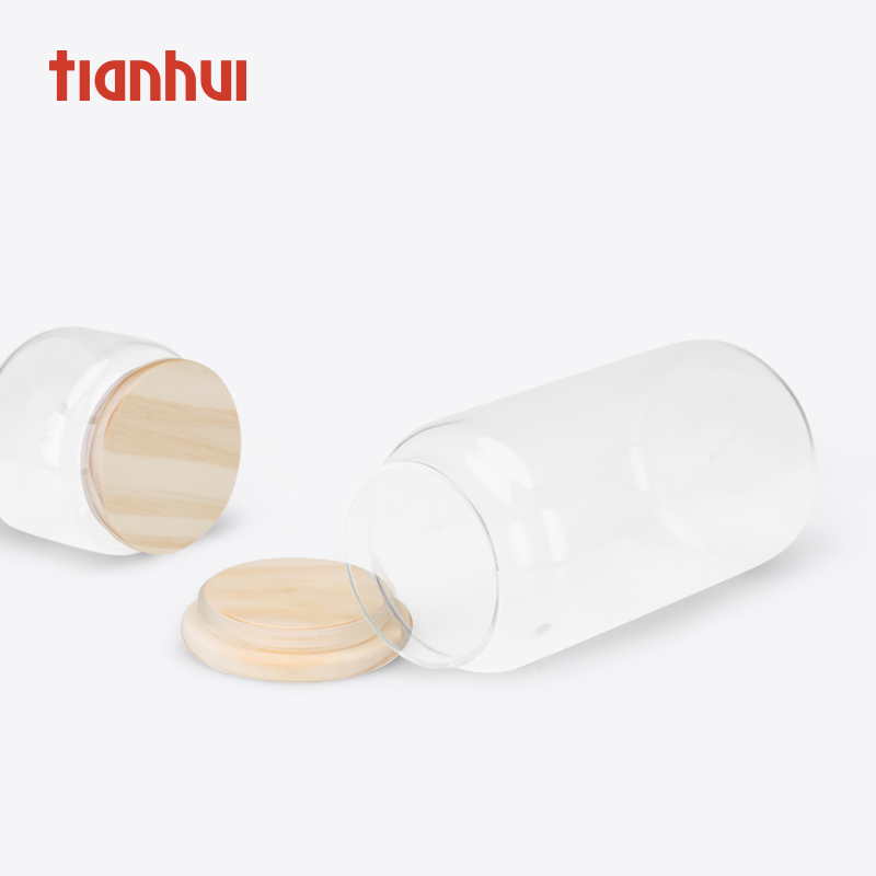 Frosted Glass Bottle Large Glass Jar Wooden Lid Canned Food Bottle For Candy Cookie Spices