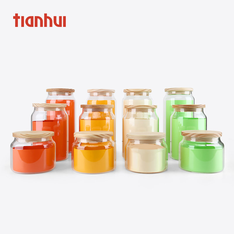 Frosted Glass Bottle Large Glass Jar Wooden Lid Canned Food Bottle For Candy Cookie Spices