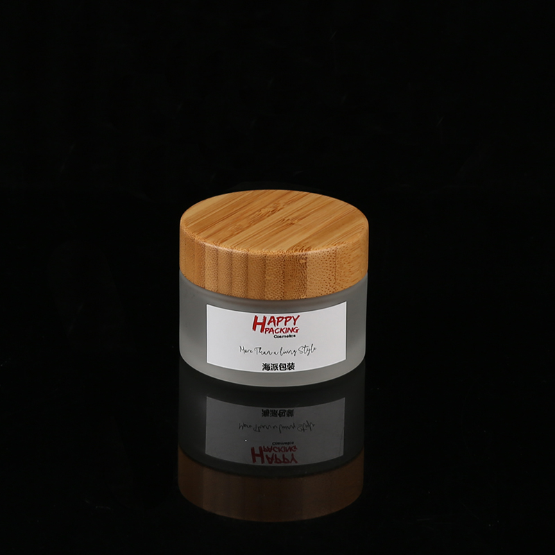 Frosted Glass Cosmetic Cream Jar Bottle Refillable Glass Face Cream Pot Cosmetics Container With Bamboo lids without plastic