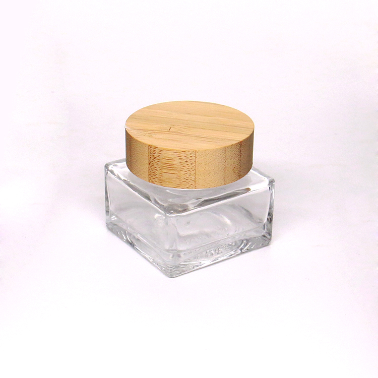 Frosted Glass Cosmetic Cream Jar Bottle Refillable Glass Face Cream Pot Cosmetics Container With Bamboo lids