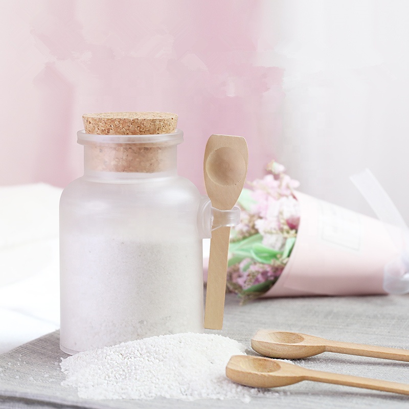 Frosted Glass Jar With Cork Lid & Wooden Spoon Bath Salt Jars Jar