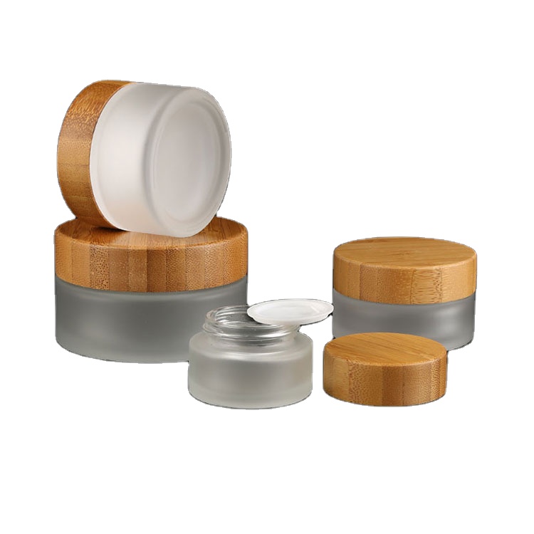 Frosted Glass Storage Jar with Glass Bamboo Lid