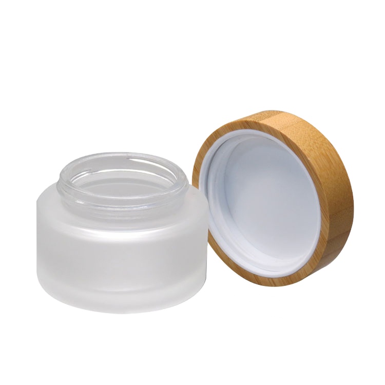 Frosted Glass Storage Jar with Glass Bamboo Lid