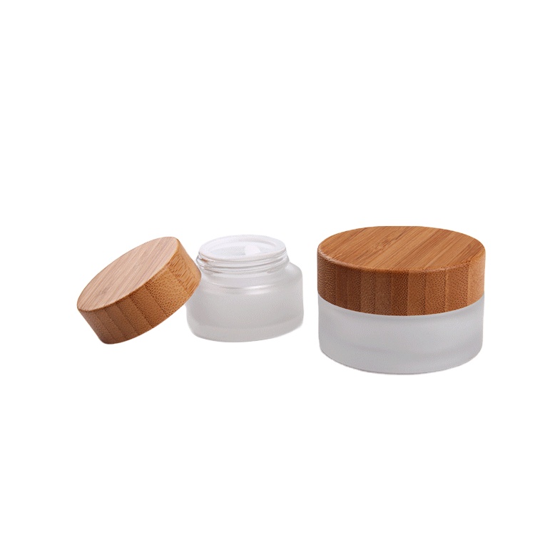 Frosted Glass Storage Jar with Glass Bamboo Lid