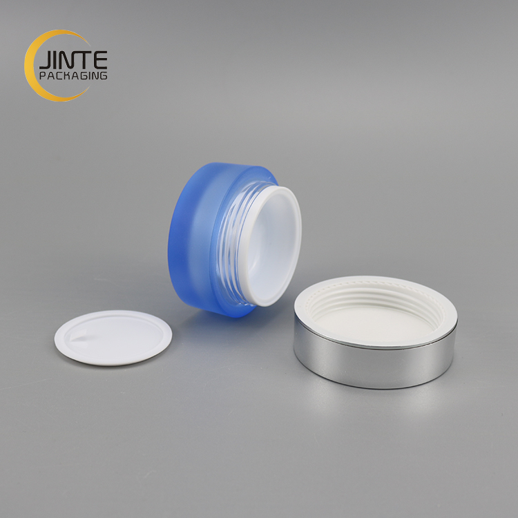 Frosted Gradient Blue Cosmetic Jar 5g 10g 15g 30g With Metallic Silver Lid