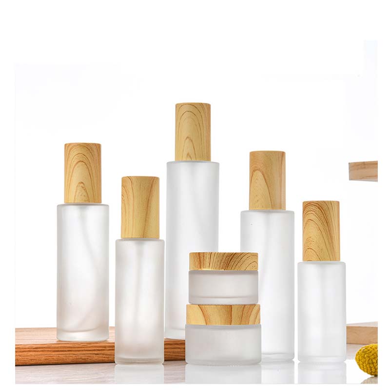 Frosted Inclined Shoulder 50g Glass Cream Cosmetic Jar with Bamboo Cap