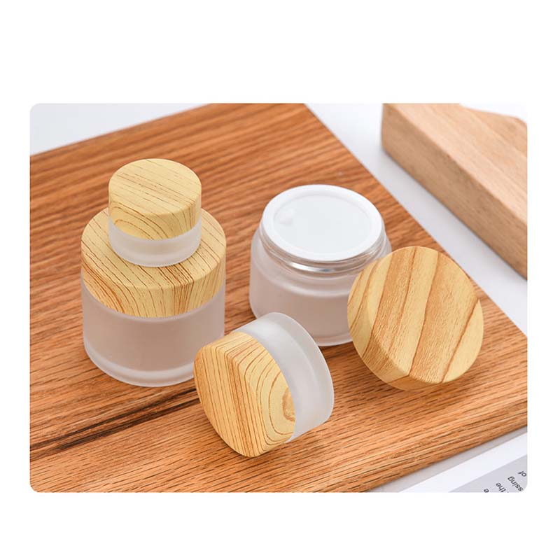 Frosted Inclined Shoulder 50g Glass Cream Cosmetic Jar with Bamboo Cap