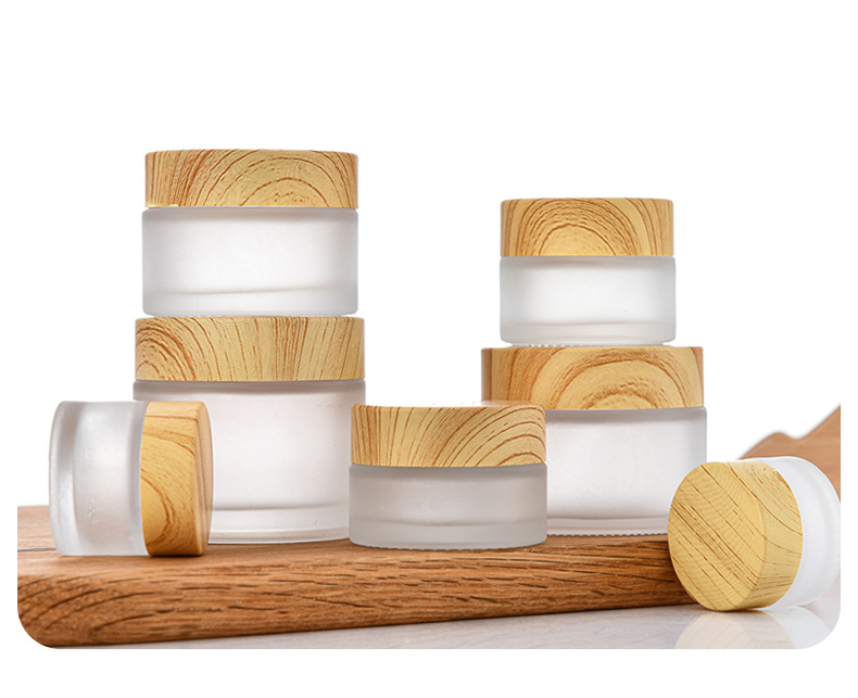 Frosted Inclined Shoulder 50g Glass Cream Cosmetic Jar with Bamboo Cap
