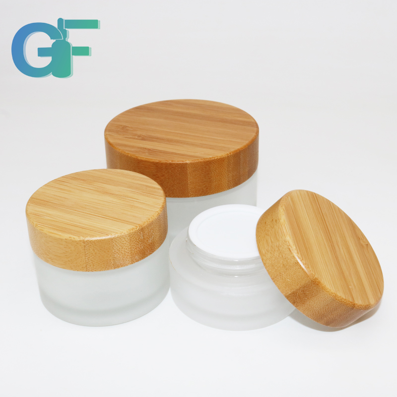 Frosted Lid Cosmetic Glass Jar With Bamboo Cap