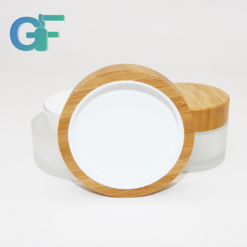 Frosted Lid Cosmetic Glass Jar With Bamboo Cap