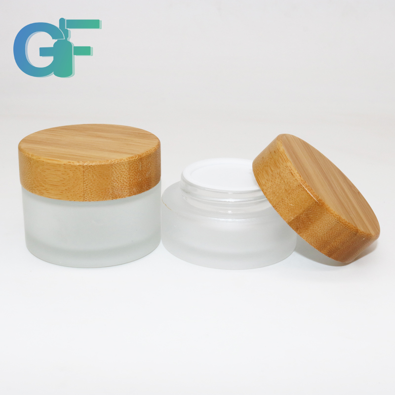 Frosted Lid Cosmetic Glass Jar With Bamboo Cap