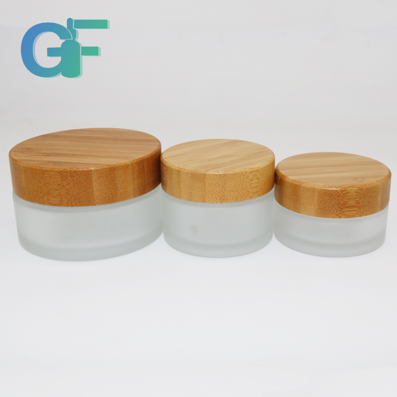 Frosted Lid Cosmetic Glass Jar With Bamboo Cap
