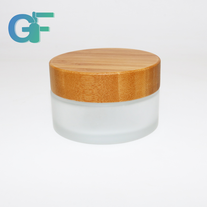 Frosted Lid Cosmetic Glass Jar With Bamboo Cap