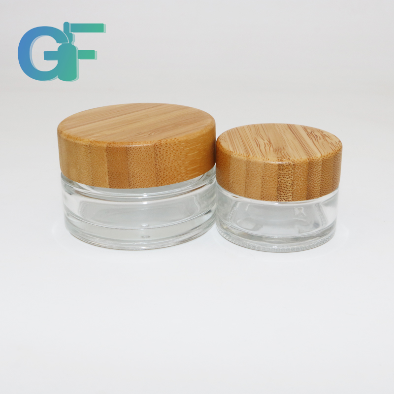 Frosted Lid Cosmetic Glass Jar With Bamboo Cap