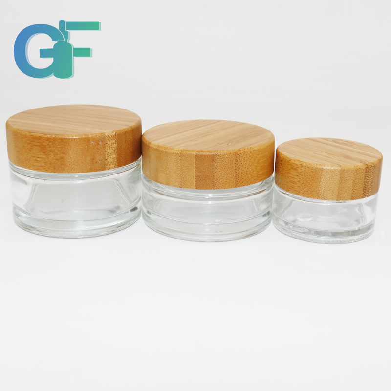 Frosted Lid Cosmetic Glass Jar With Bamboo Cap