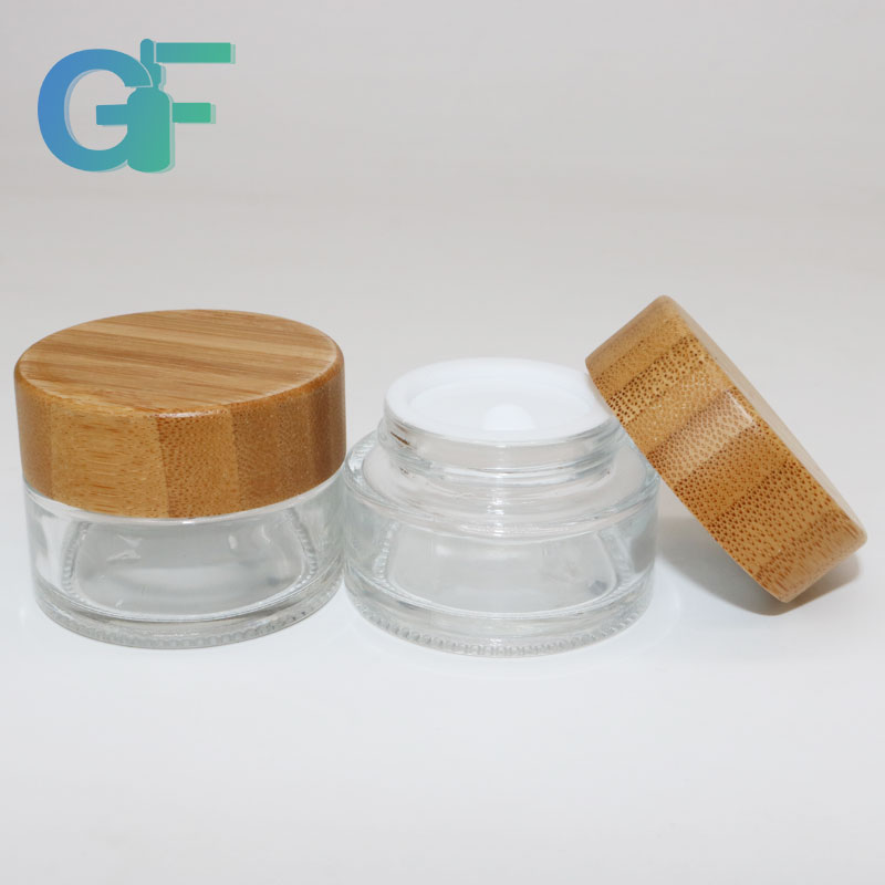Frosted Lid Cosmetic Glass Jar With Bamboo Cap