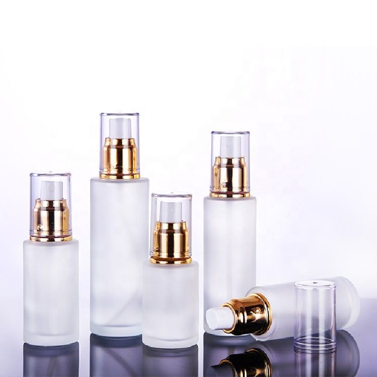 Frosted Lotion Spray Bottle Glass Cosmetic Bottle With Pump Cap