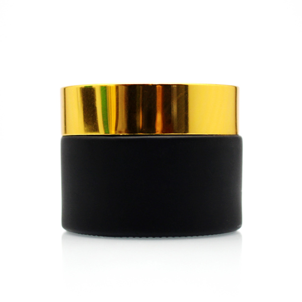Frosted Matt Black Cosmetic Cream Packaging Glass Jar with Bamboo Plastic Lid Gold Cap 50g Aluminum Screw Cap Jars and Lids