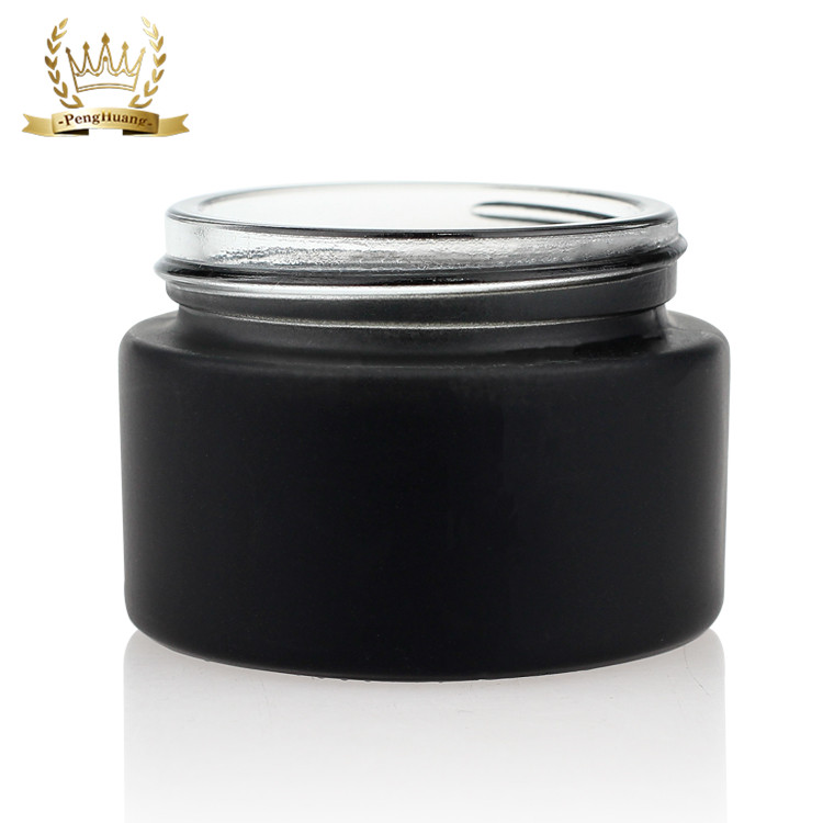 Frosted Matt Black Cosmetic Cream Packaging Glass Jar with Bamboo Plastic Lid Gold Cap 50g Aluminum Screw Cap Jars and Lids
