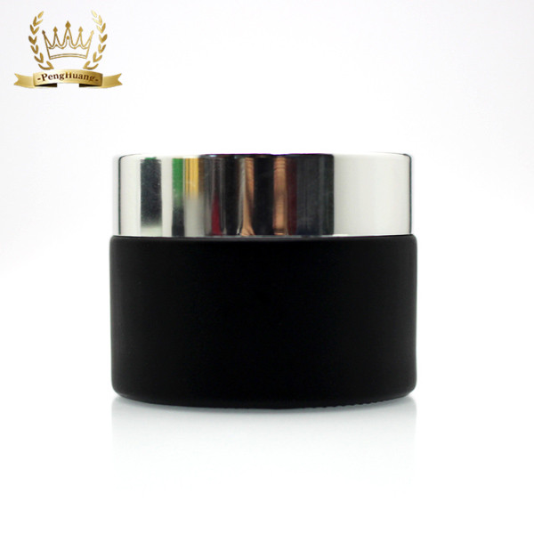Frosted Matt Black Cosmetic Cream Packaging Glass Jar with Bamboo Plastic Lid Gold Cap 50g Aluminum Screw Cap Jars and Lids
