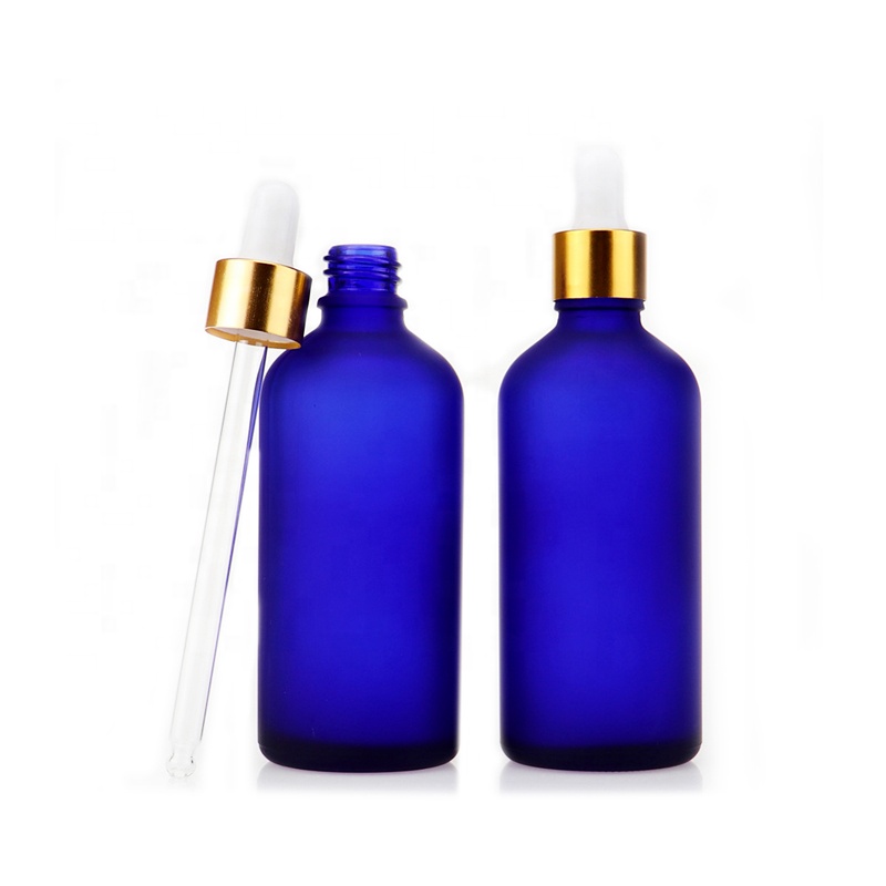 Frosted Matte BLUE Bottles Glass Dropper Serum Bottle with Tube Box Paper Packaging