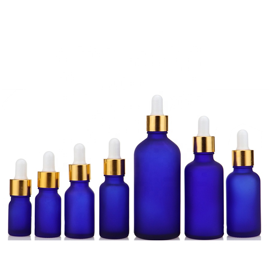 Frosted Matte BLUE Bottles Glass Dropper Serum Bottle with Tube Box Paper Packaging