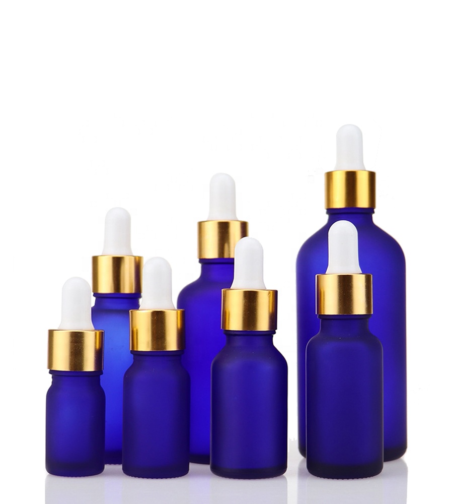 Frosted Matte BLUE Bottles Glass Dropper Serum Bottle with Tube Box Paper Packaging