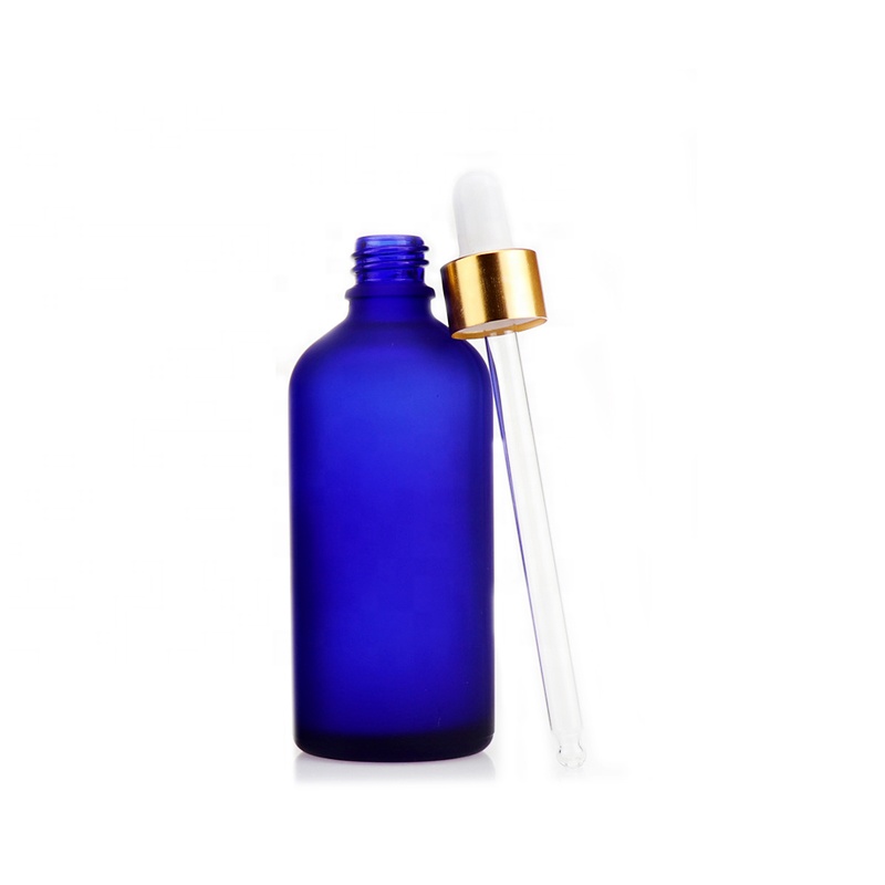 Frosted Matte BLUE Bottles Glass Dropper Serum Bottle with Tube Box Paper Packaging