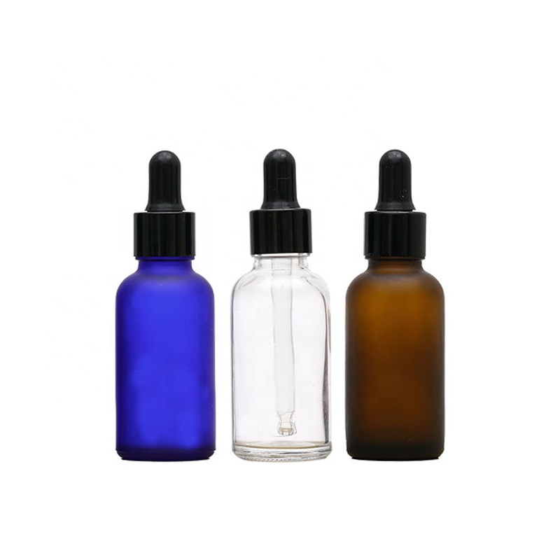 Frosted Matte BLUE Bottles Glass Dropper Serum Bottle with Tube Box Paper Packaging